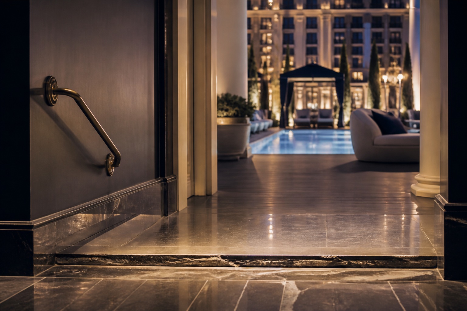 Las Vegas resort threshold and handrail representing a hotel injury case