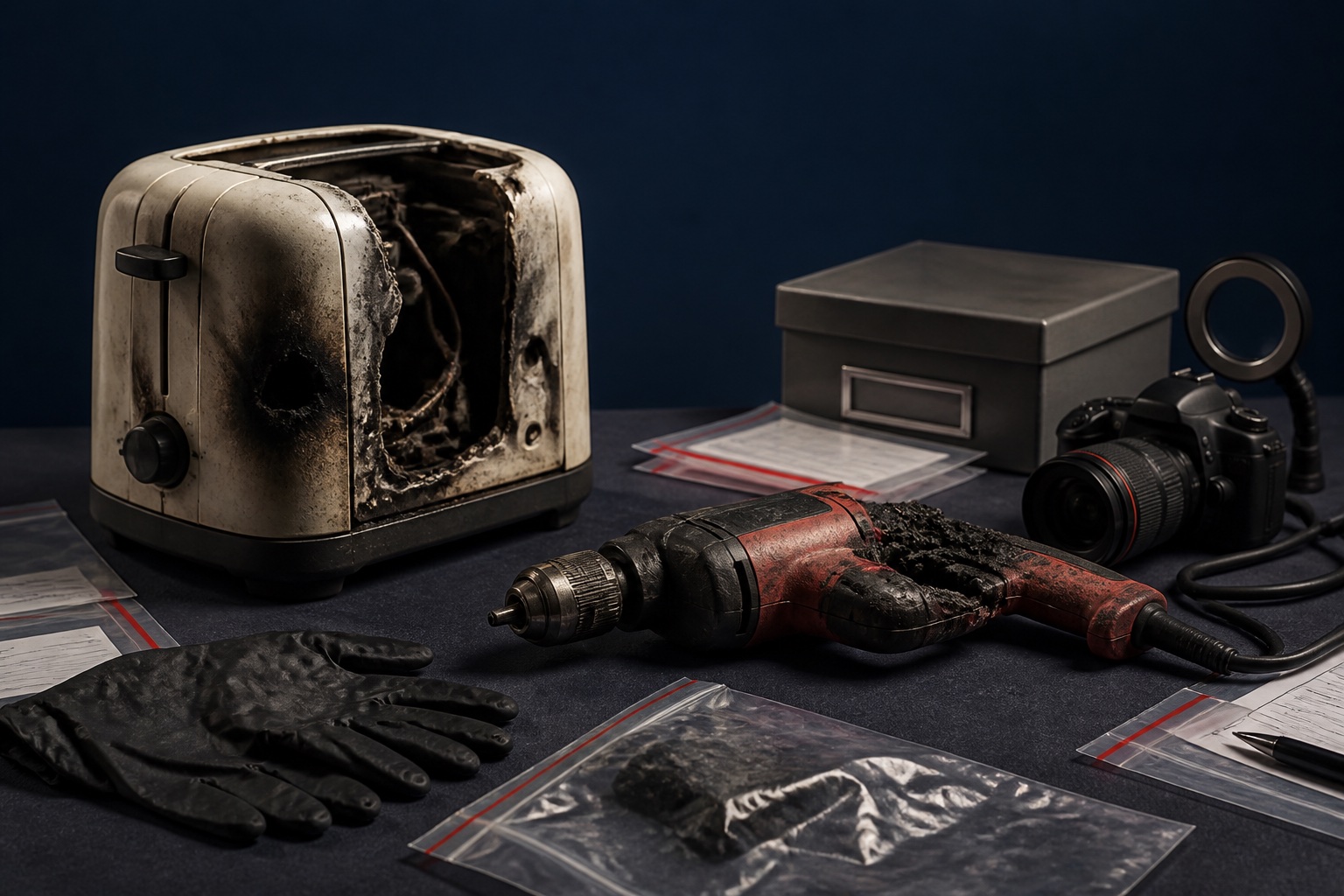 Damaged consumer products arranged as documented liability evidence